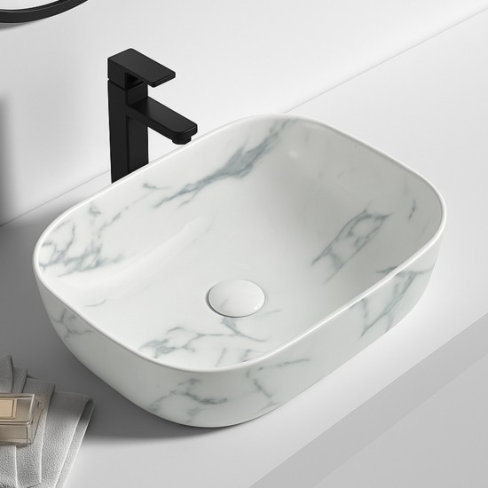 455*325*135mm Rectangle Carrara White Above Counter Ceramic Wash Basin